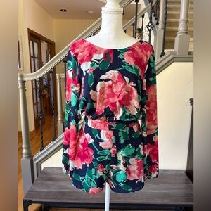 Lulus Sweetest Song Navy Blue Floral Print Backless Long Sleeve Romper